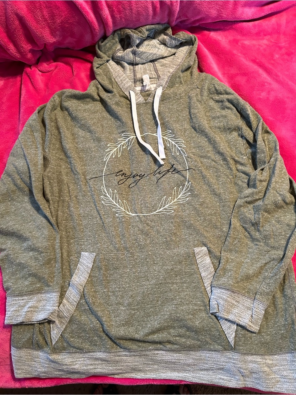 Olive Green Hooded Pullover Sweatshirt - Enjoy Life Graphic